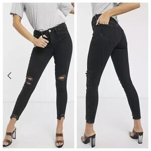 River Island Women's Molly Skinny Jeans Distressed Washed Black Size 4
